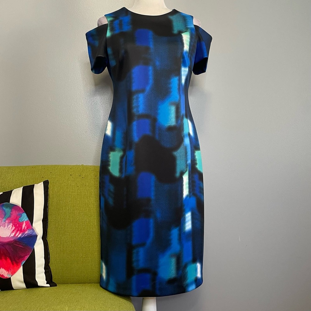 Calvin Klein Blue Short Cold Shoulder Cocktail Sheath Dress 8